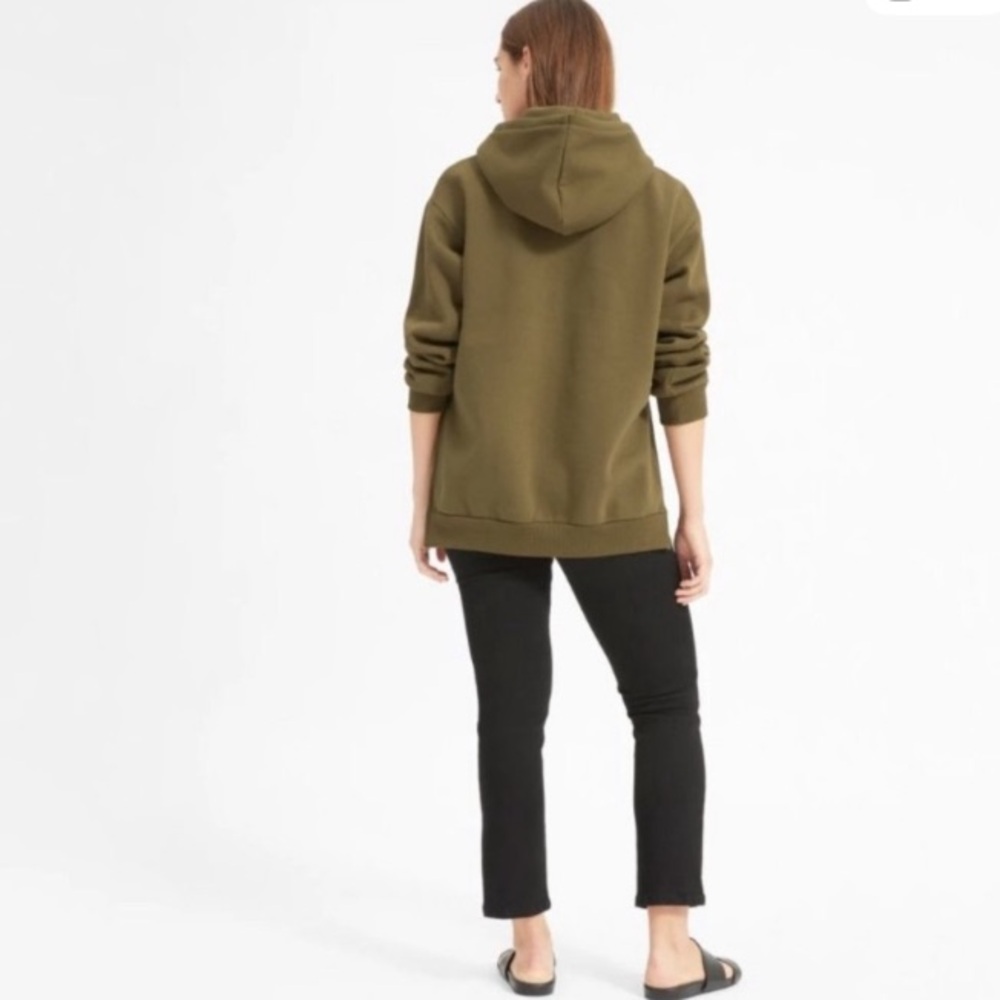 Everlane Oversized Fleece Hoodie Size S Olive Green Sweatshirt Cotton Side Slits - Picture 2 of 10